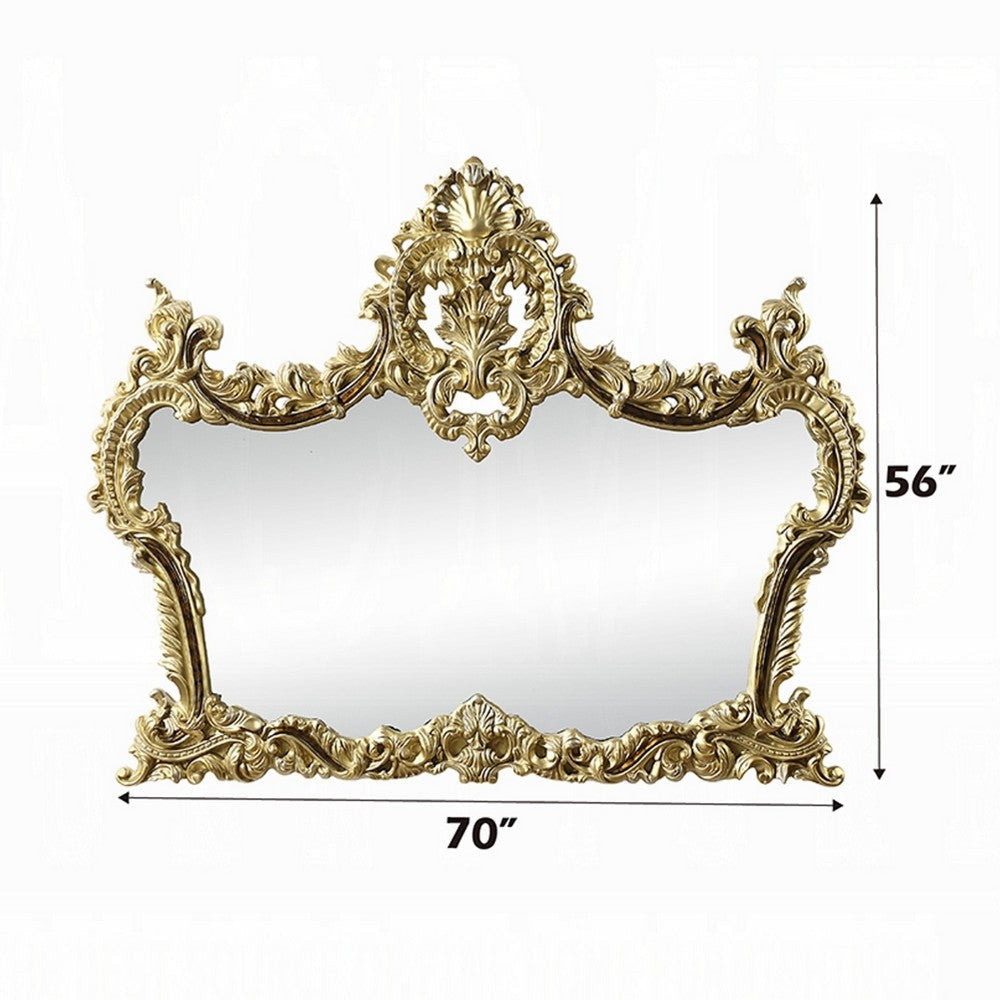 Mara Vanity Dresser Mirror | Scrolled Floral Carvings | Classic Gold BM333923