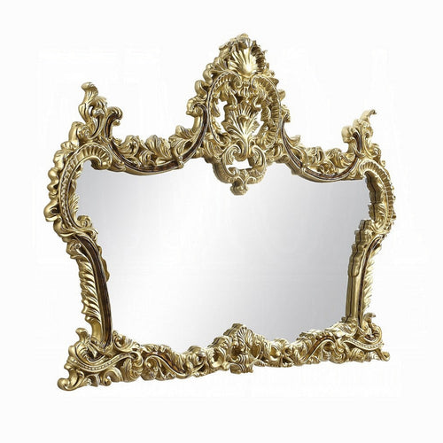 Mara Vanity Dresser Mirror | Scrolled Floral Carvings | Classic Gold
