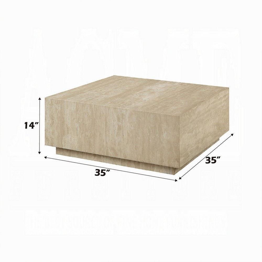 Lory Coffee Table | 35’’ Square Travertine Top | Natural Wood Beige BM333939