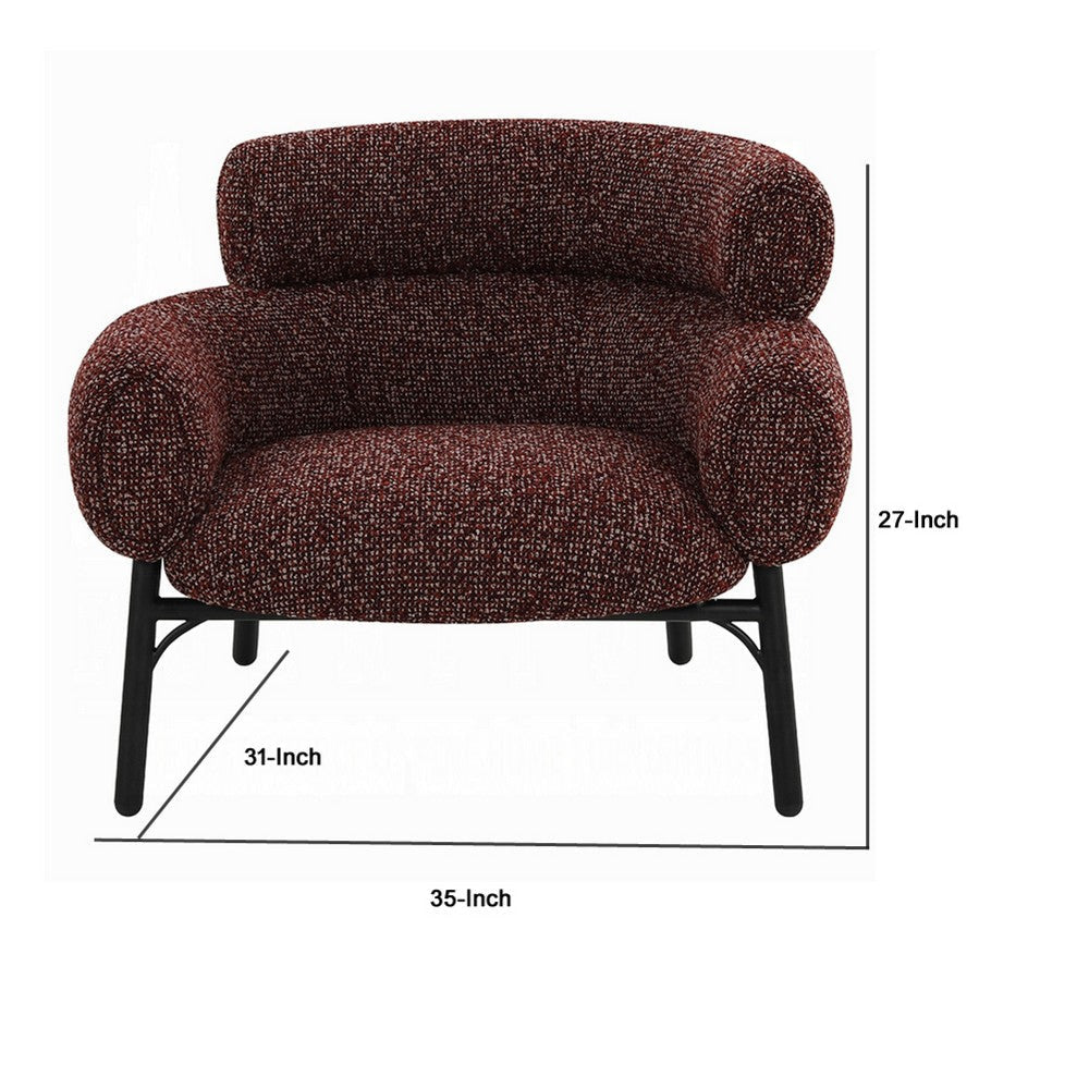 Meru Sofa Chair | Curved Back Maroon Red Tweed Fabric | Black Metal BM333945