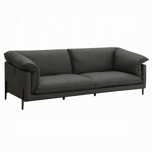 Semi Loveseat | Box Edge Design | Modern Black Top Grain Leather 69"