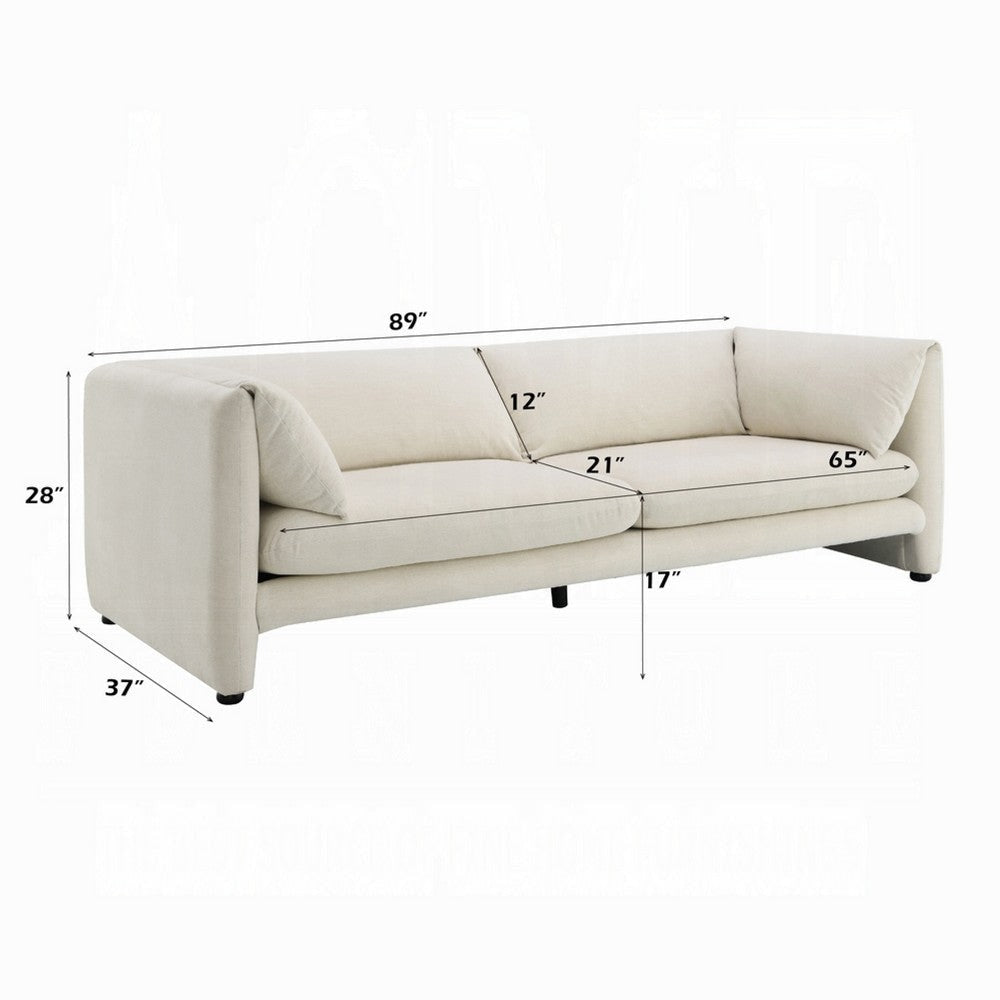 Kami Sofa | Slim Minimalist Pillow Armrests | Modern Ivory Linen 89’’ BM333950