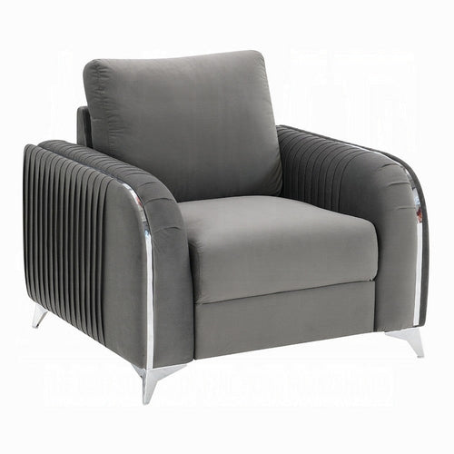 Wiena Accent Chair | Contemporary Chrome | Pleated Gray Velvet 79"