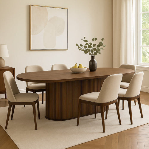 Gamo Oval Dining Table | Vertical Reeded Details | Oak Brown 87"