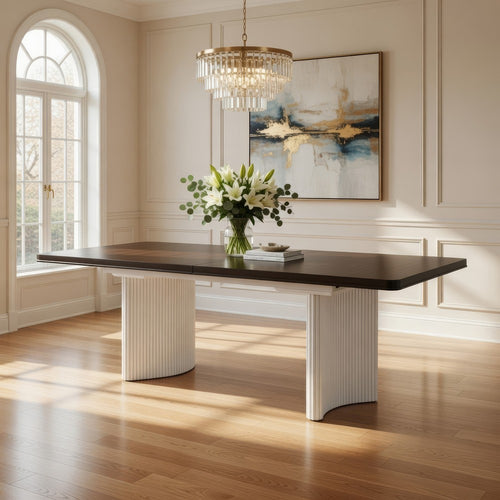 Aren Extendable Dining Table | Double Pedestal | Brown White | 78-96"