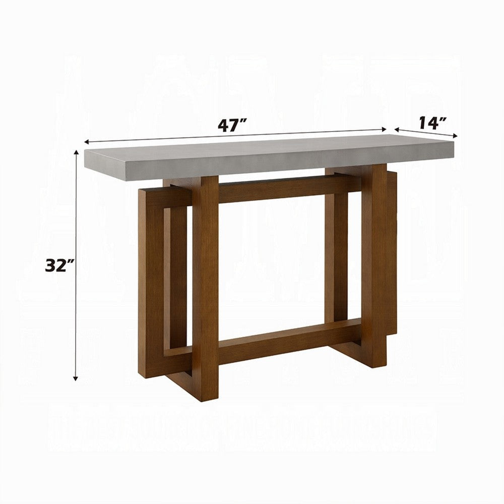 Joshua Sofa Table with Cross Base | Faux Concrete | Brown Wood 47’’ BM333986