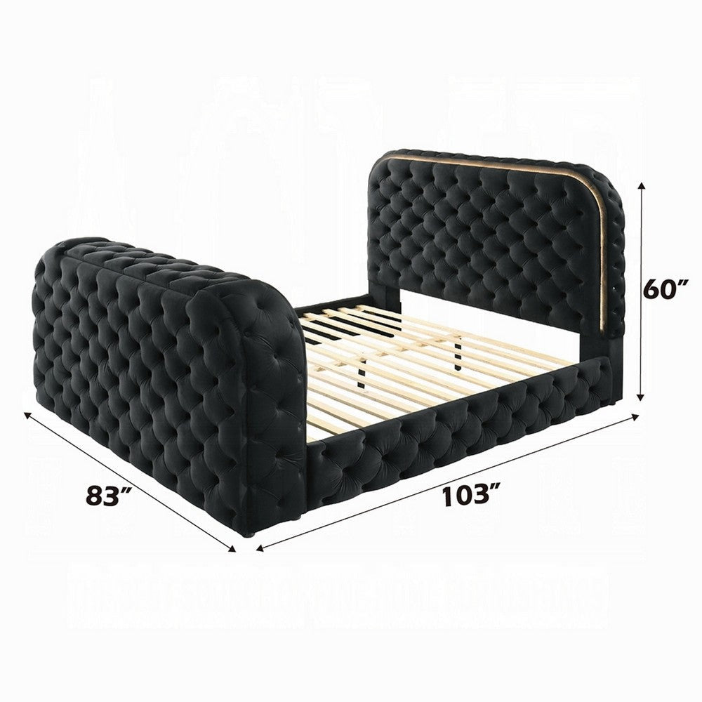 Kerie King Size Bed with LED Fireplace | TV Lift Stand | Black Velvet