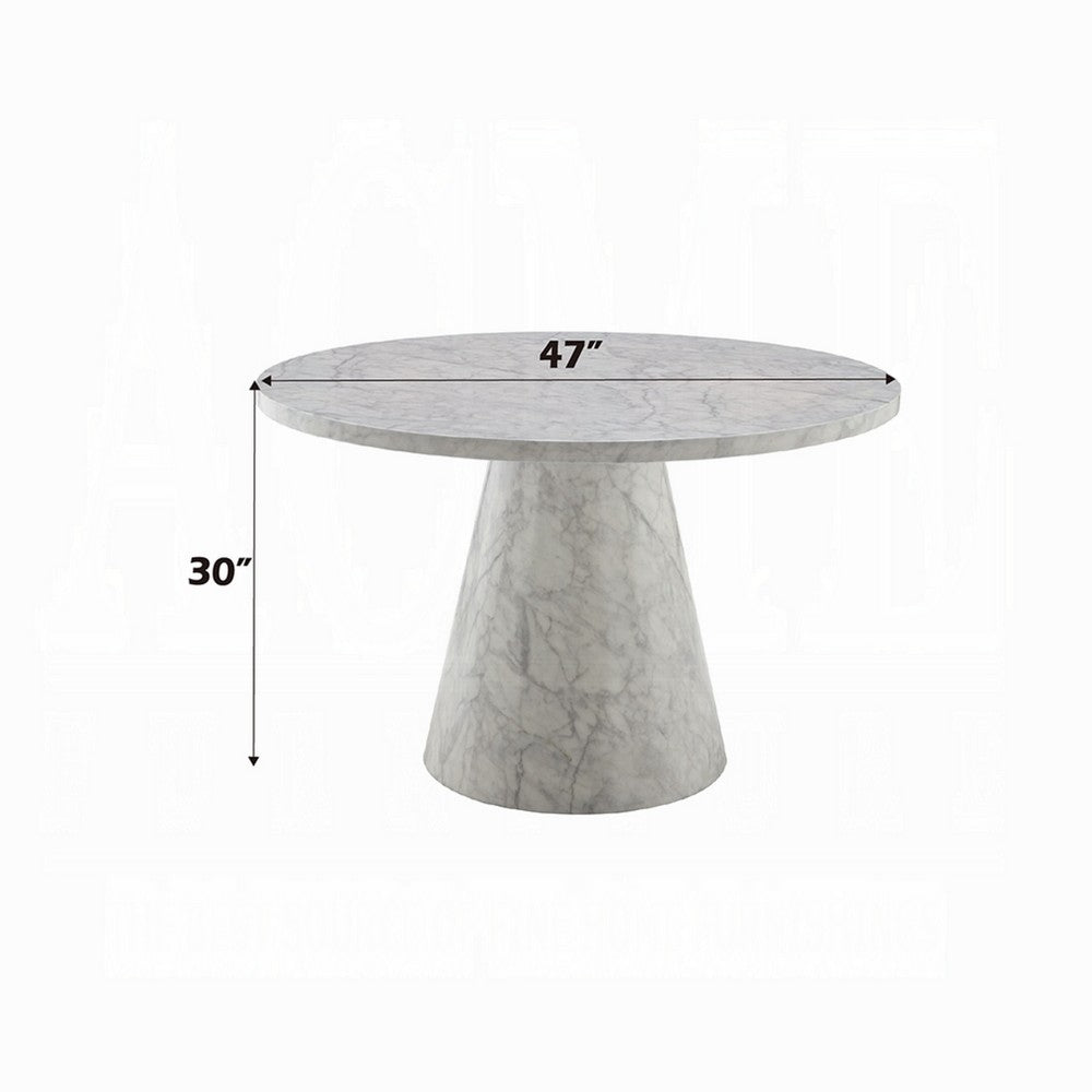 Kacie Round Dining Table | Pedestal Base | Light Gray Faux Stone 47"
