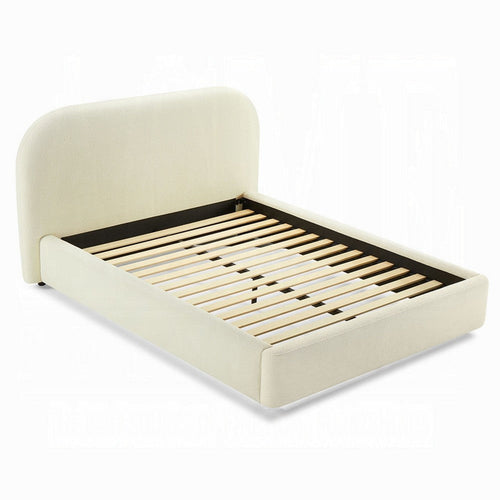 Ardie Full Bed | Low Profile Footboard | Plush Beige Upholstered Panel