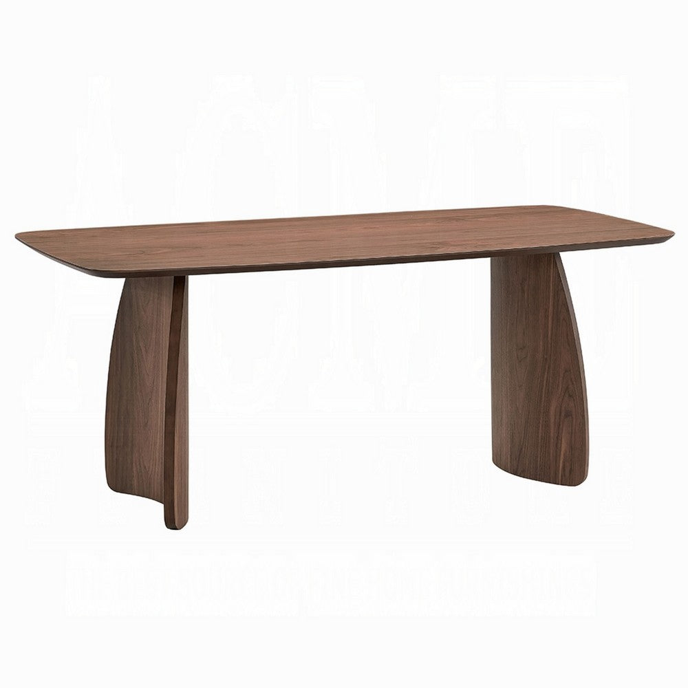 Hamza Rectangular Dining Table | Curved Wood Base | Walnut Brown 71"