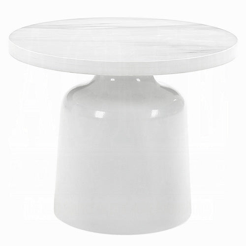 Zayn Round End Table with Pedestal Base | White Faux Marble | 22"