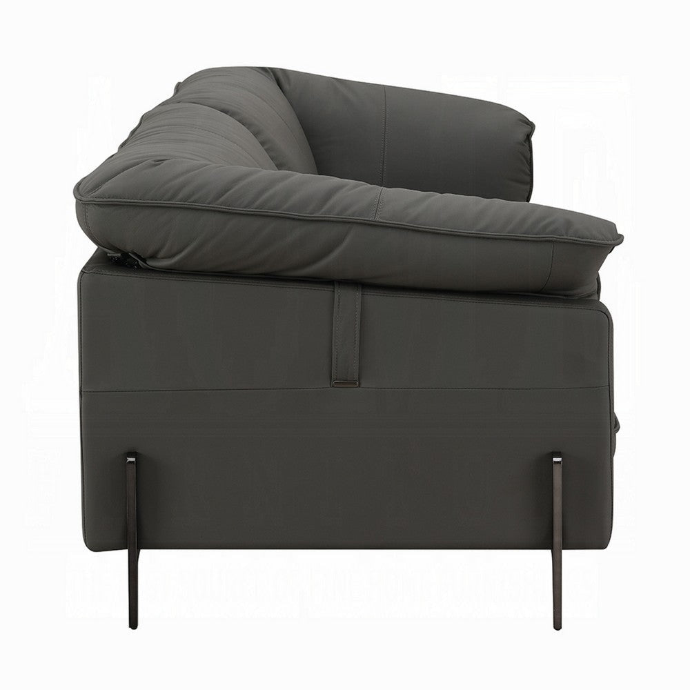 Semi Sofa with Black Metal Legs and Black Top Grain Leather 97 Inch BM334023