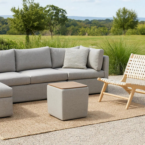 Mody Storage Ottoman | Gray Upholstery | 19" Brown Wood Lift Top