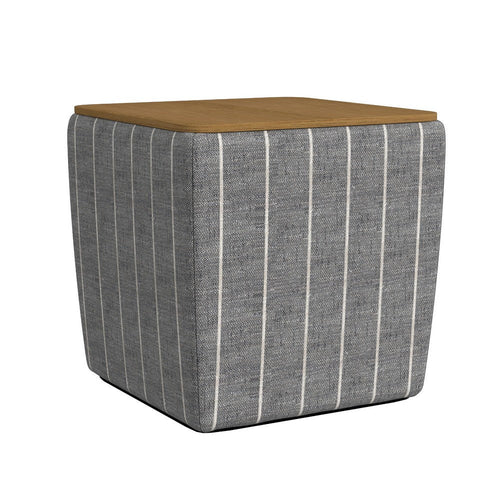 Mody Storage Ottoman | Gray Stripe Fabric | 19" Brown Wood Lift Top
