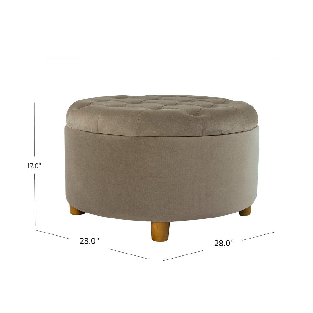 Jo Storage Ottoman | 28’’ Round Tufted Lift Top | Fawn Brown Velvet BM334037