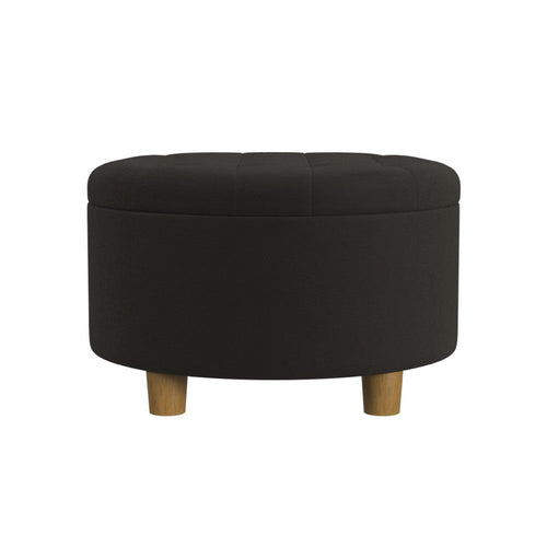 Jo Storage Ottoman, 28" Round Tufted Lift Top, Chocolate Brown Velvet