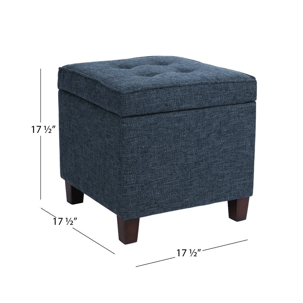 Hery Storage Ottoman | 18’’ Square Tray Top | Navy Blue Woven Fabric BM334051
