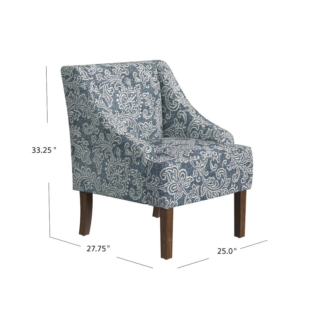 Yolu Accent Club Chair | Classic Denim Blue Jacobean Print Polyester