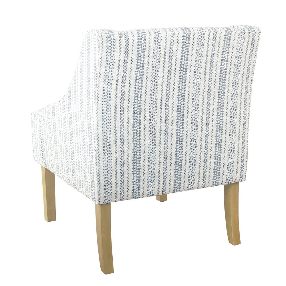 Yolu Accent Chair | Farmhouse Striped Print | Blue and White Polyester