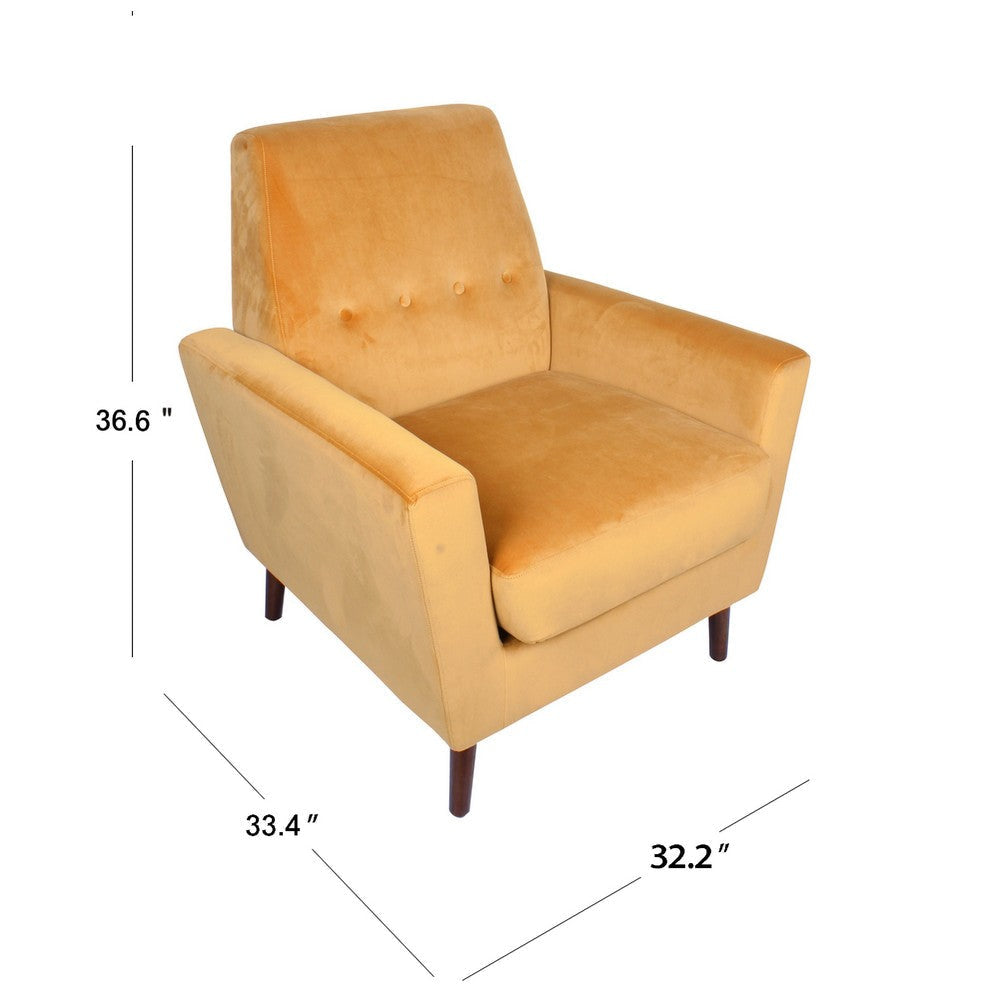 Accent Club Chair | Button Tufted Yellow Velvet with Walnut Brown Legs BM334062