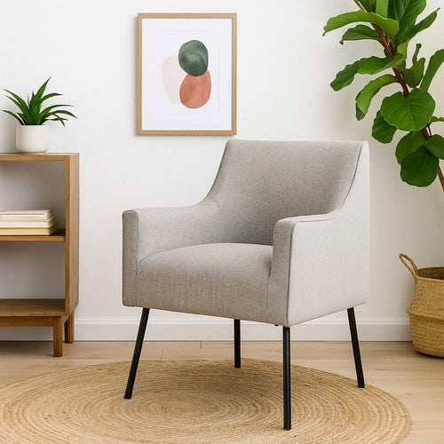 Sune Accent Chair | Light Gray Polyester and Matte Black Metal Legs