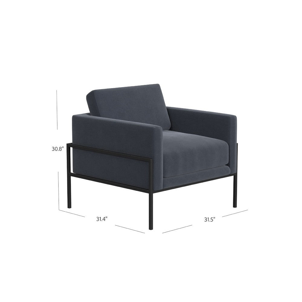 Fiam Accent Armchair | Steel Blue Velvet | Modern Black Metal Legs