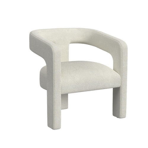 Curved Accent Chair | Modern White Boucle Upholstery on Solid Wood
