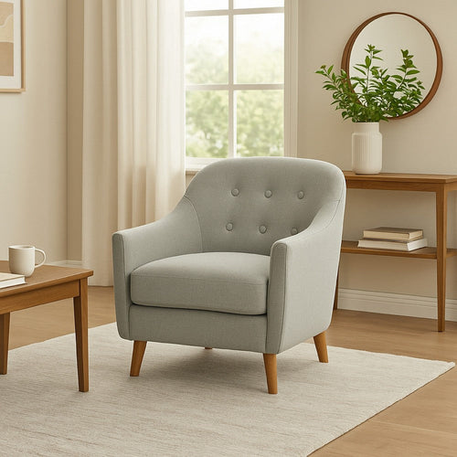 Accent Armchair | Button Tufted Backrest | Soft Gray Woven Fabric