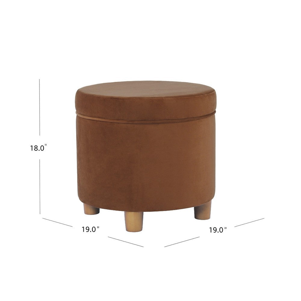 Gio Storage Ottoman | 19’’ Round Lift Top | Spice Brown Velvet Fabric BM334084
