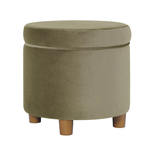 Gio Storage Ottoman | 19" Round Lift Top | Sage Green Velvet Fabric