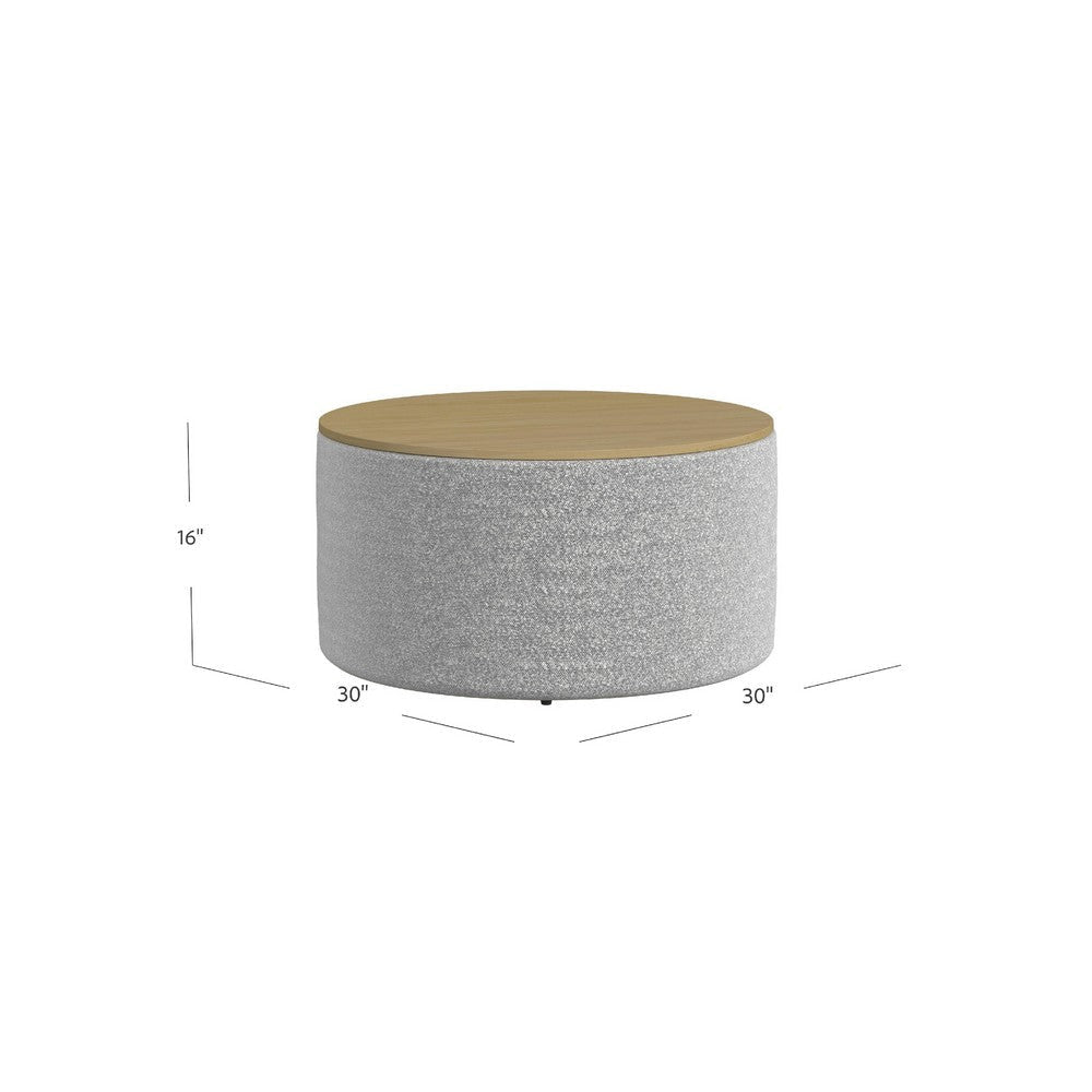 Mesy Storage Ottoman | 30’’ Round Lift Tray Top | Light Gray Boucle BM334101