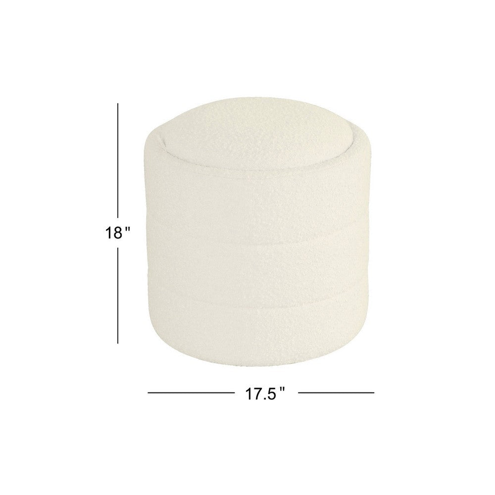 Pero Storage Ottoman | 18’’ Round Removable Lid | White Boucle Fabric