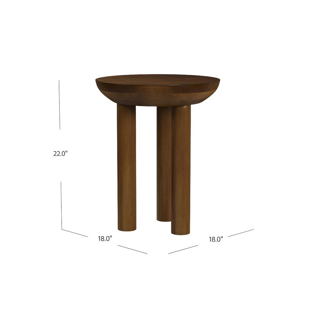 Yiro Side Table | 18’’ | Dark Brown Mango Wood | Three-Legged Design