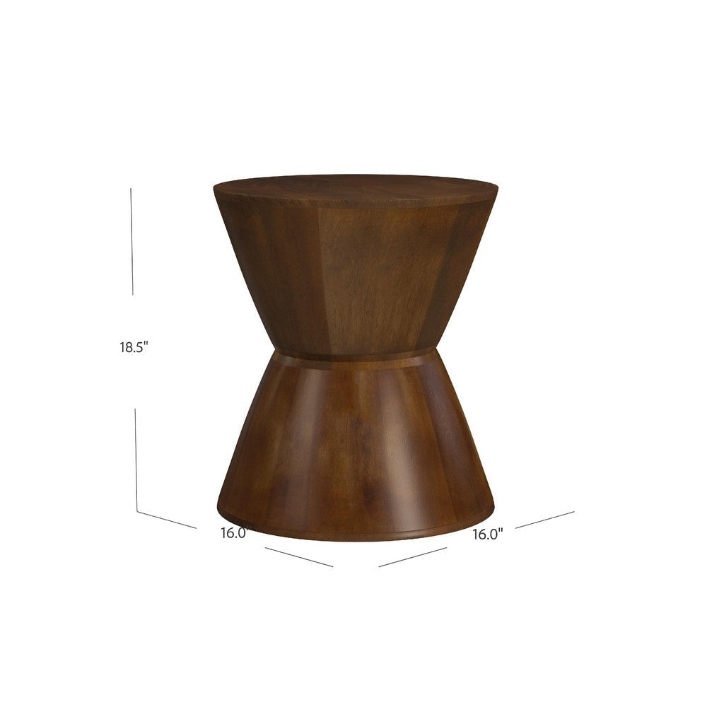 Accent Side Table | 16’’ Round Brown Mango Wood | Hourglass Design BM334120