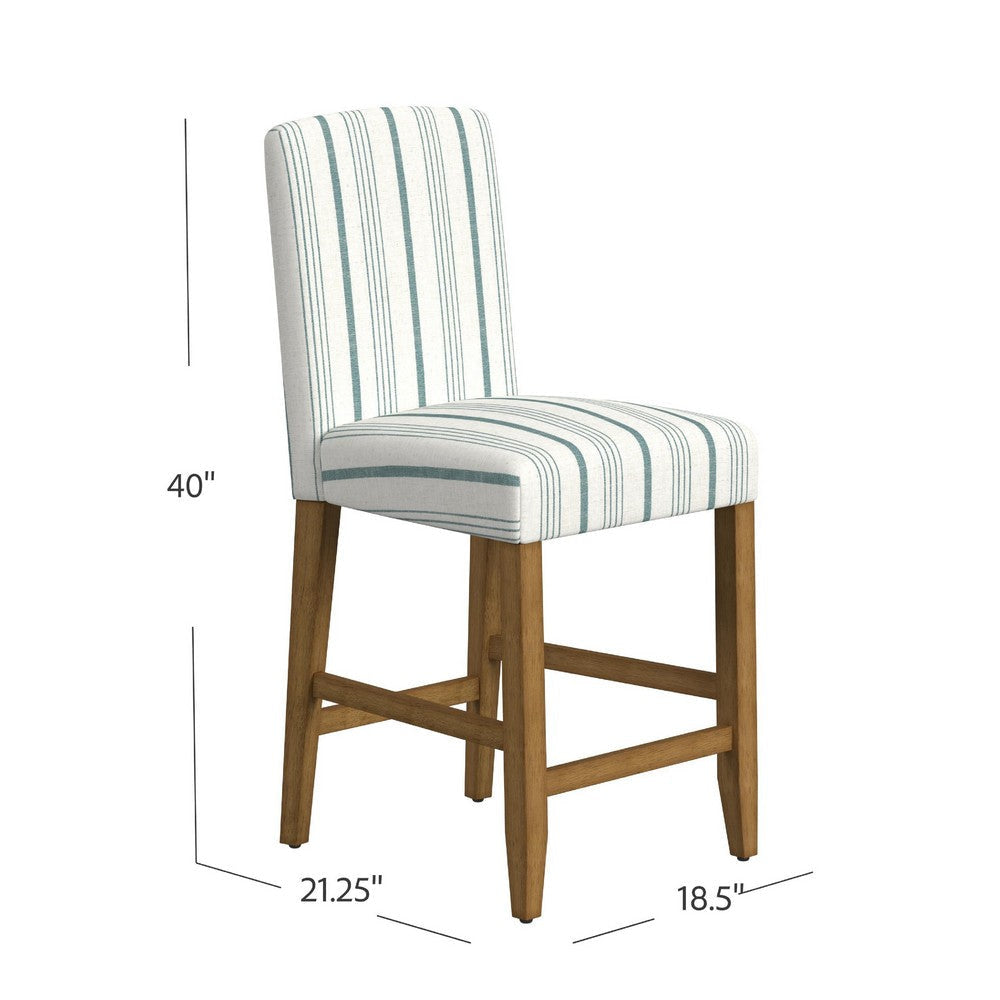 Pior Counter Stool Chair | Blue and White Stripe | Brown Wood Legs BM334129