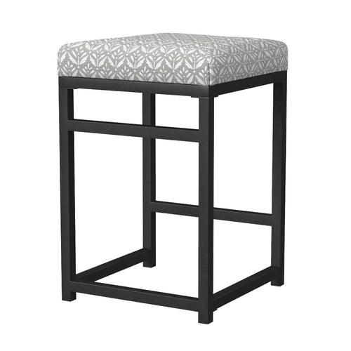 Toko Backless Counter Height Stool | Floral Gray Polyester Black Metal