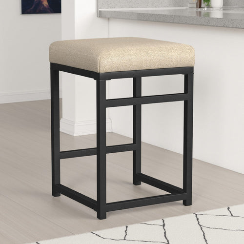 Toko Backless Counter Height Stool | Tan Brown Polyester | Black Metal