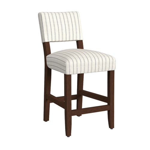 Bowo Counter Stool Chair | Cream n Black Stripes | Brown Hardwood Legs
