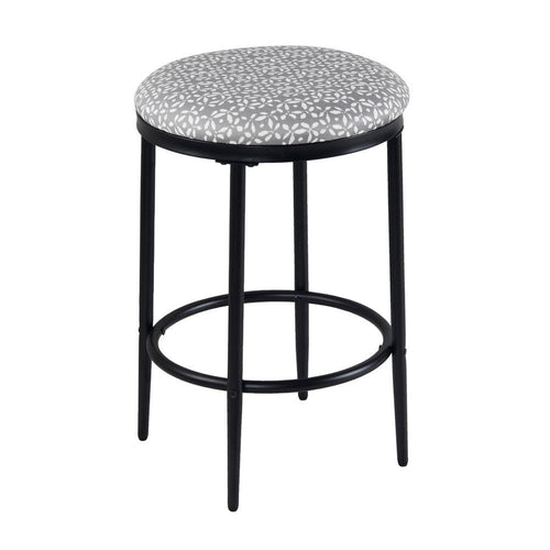 Nion Backless Counter Stool | Black Metal | Light Gray Diamond Print