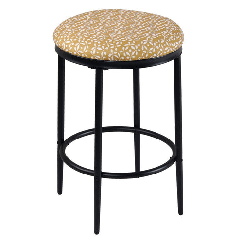 Nion Backless Counter Stool | Sleek Black Metal | Yellow Leaf Print