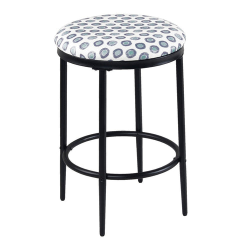 Nion Backless Counter Stool | Black Metal Legs | White Medallion Print