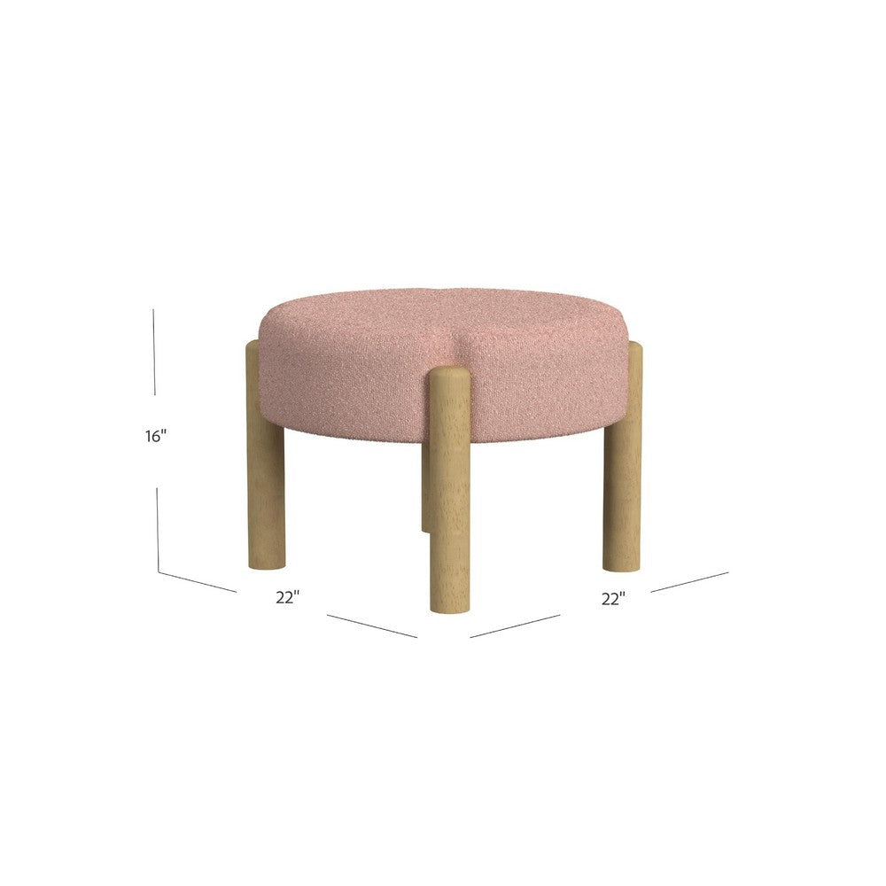 Eli 22’’ Ottoman Footstool | Blush Pink Boucle and Natural Hardwood BM334166
