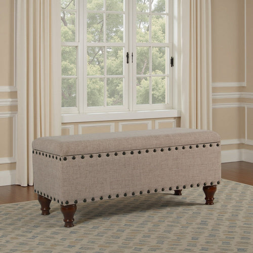 Ava Accent Bench | Storage Compartment | Nailhead Trim 42" Tan Brown