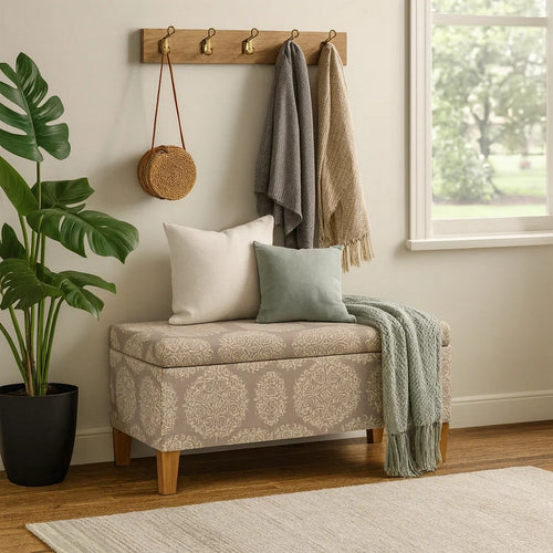 Ben Storage Bench Ottoman | Light Brown Medallion Design | 36"