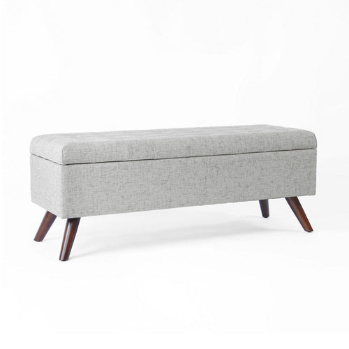 Eva Storage Bench Ottoman | Cloud Gray Woven Polyester | Brown | 48"