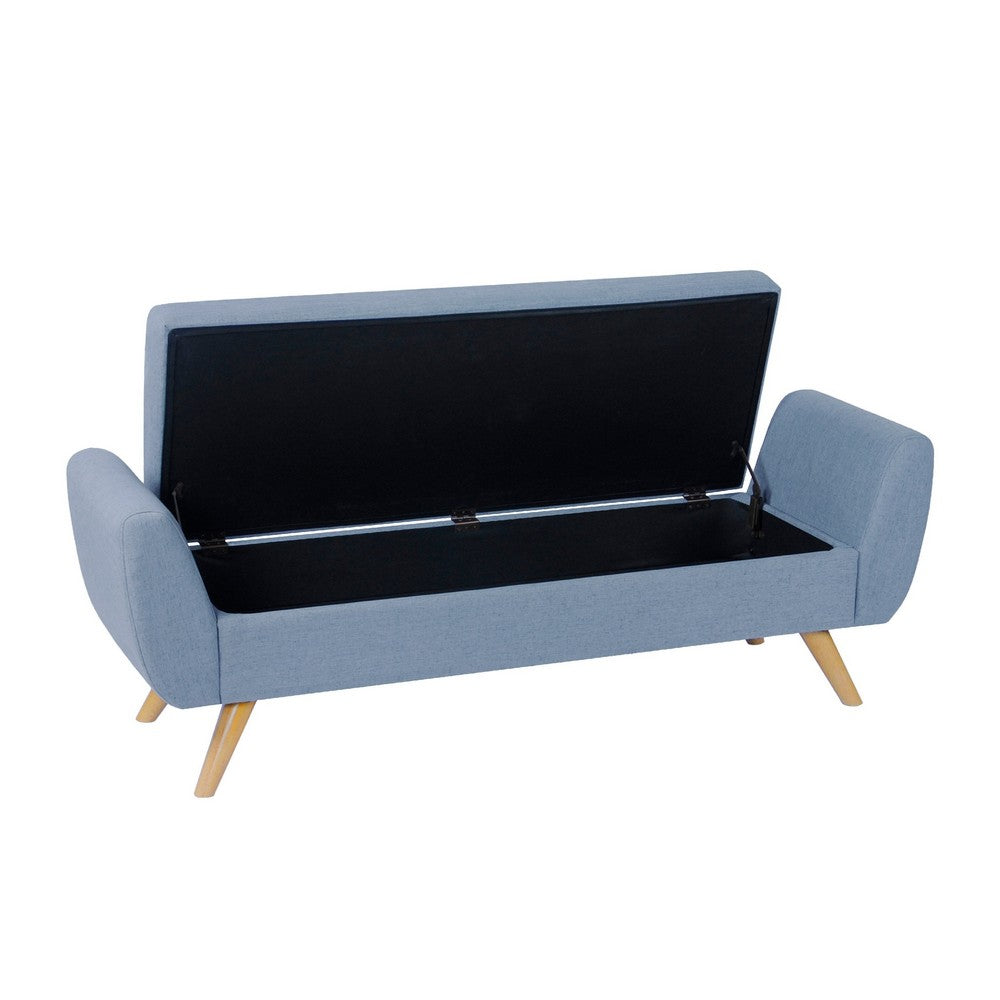 Rae Storage Bench Ottoman with Arms | French Blue Woven Fabric | 60"