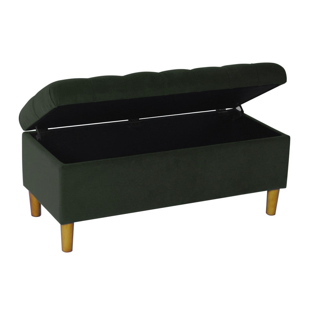 Sol Storage Bench Ottoman | Forest Green Soft Velvet | Brown | 40"