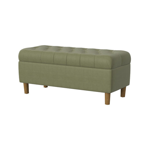 Sol Storage Bench Ottoman | Light Sage Green Velvet | Brown | 40"