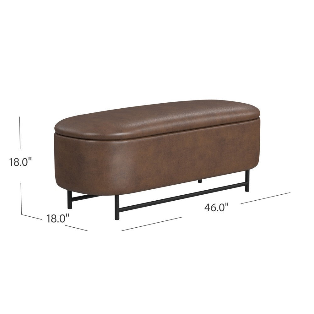 Pat Storage Bench Ottoman | Brown Faux Leather | Black Metal | 46’’