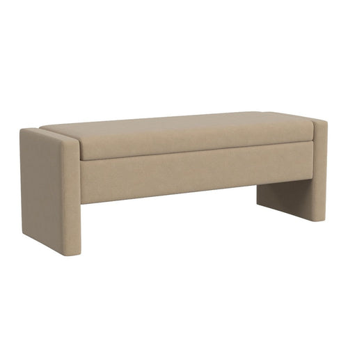 Kim Storage Bench Ottoman | Tan Brown Velvet and Solid Wood | 50"